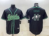 Men's Philadelphia Eagles #11 AJ Brown Black Team Big Logo With Patch Cool Base Stitched Baseball Jersey,baseball caps,new era cap wholesale,wholesale hats